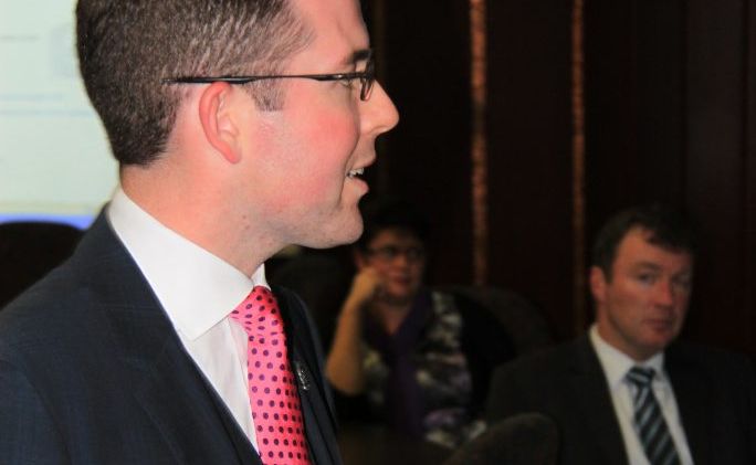 Gunnedah mayor Adam Marshall speaks to Tweed candidates at a political forum on Wednesday night. Gunnedah mayor Adam Marshall speaks to Tweed candidates at a political forum on Wednesday night.